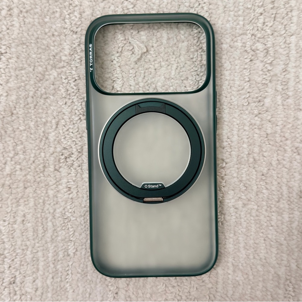Torras OStand 3.0 360 Stand Frost Clear Pine Green iPhone 17 Pro Case
